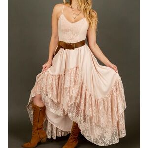 Joyfolie Blush Lace High Low Dress